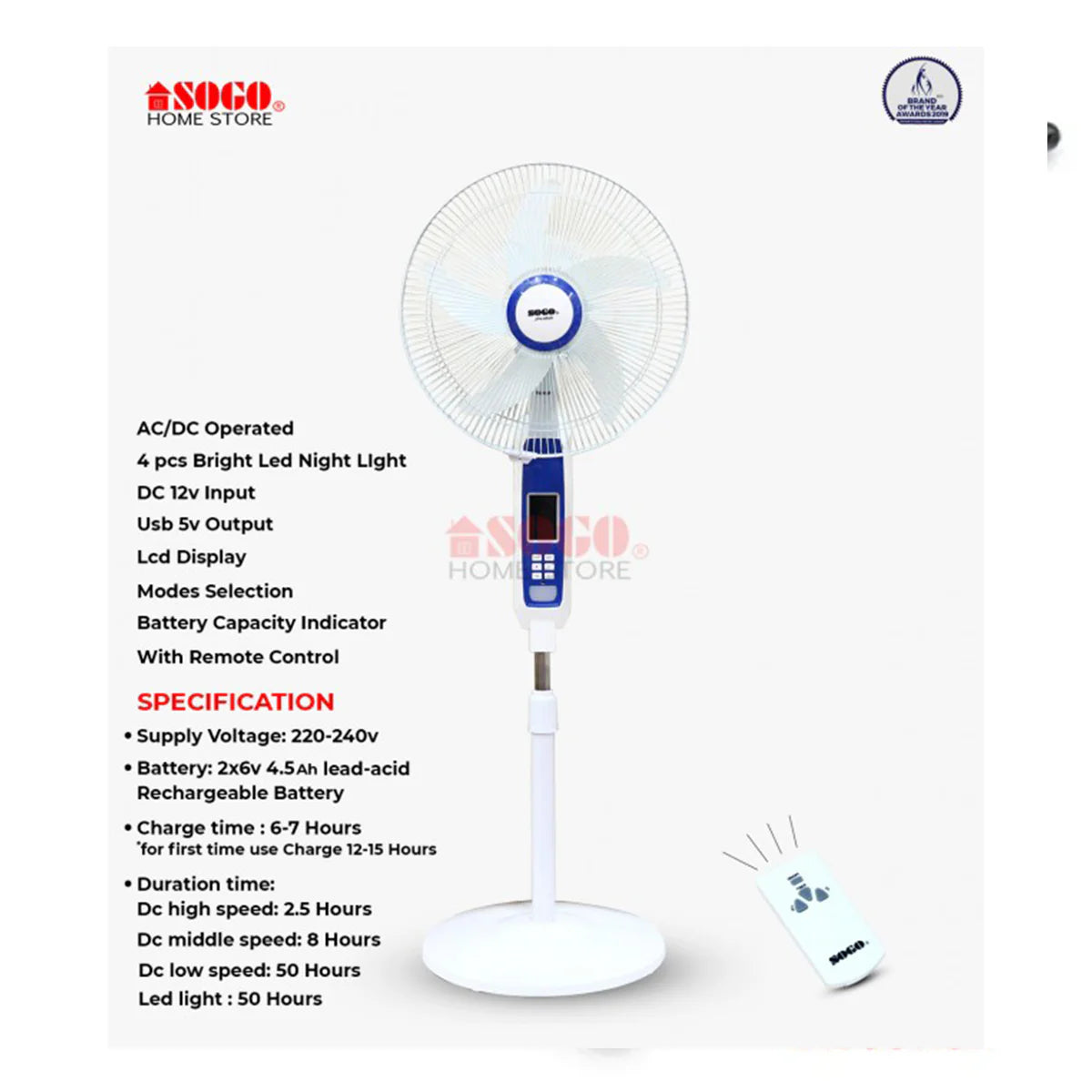SOGO Rechargeable Fan JPN 650 R