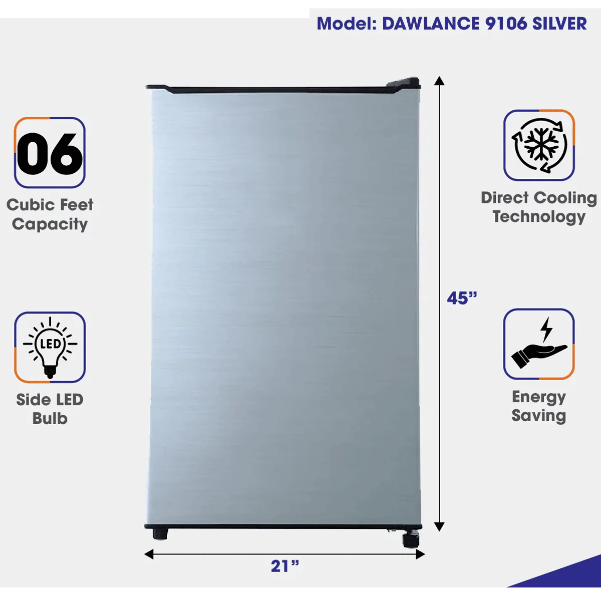 Dawlance Refrigerator 9106 6 Cubic Feet White and Silver & Black