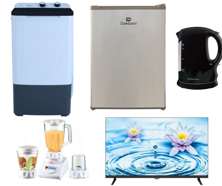 HI-Q 32″ F2 Metal Body Android TV With Voice Control + Dawlance DMB 4467 MiniBar Single Door Refrigerator + Westpoint Cordless Kettle WF-3119 + Westpoint Blender and Dry Mill 3-in1 WF-738 + Dawlance DW 6100-C Single Washing Machine 8kg