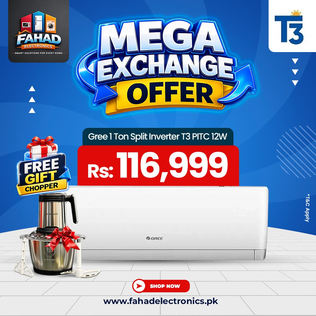 Gree 1 Ton Split Inverter T3 PITC 12W Exchange Offer with Free Gift Chopper