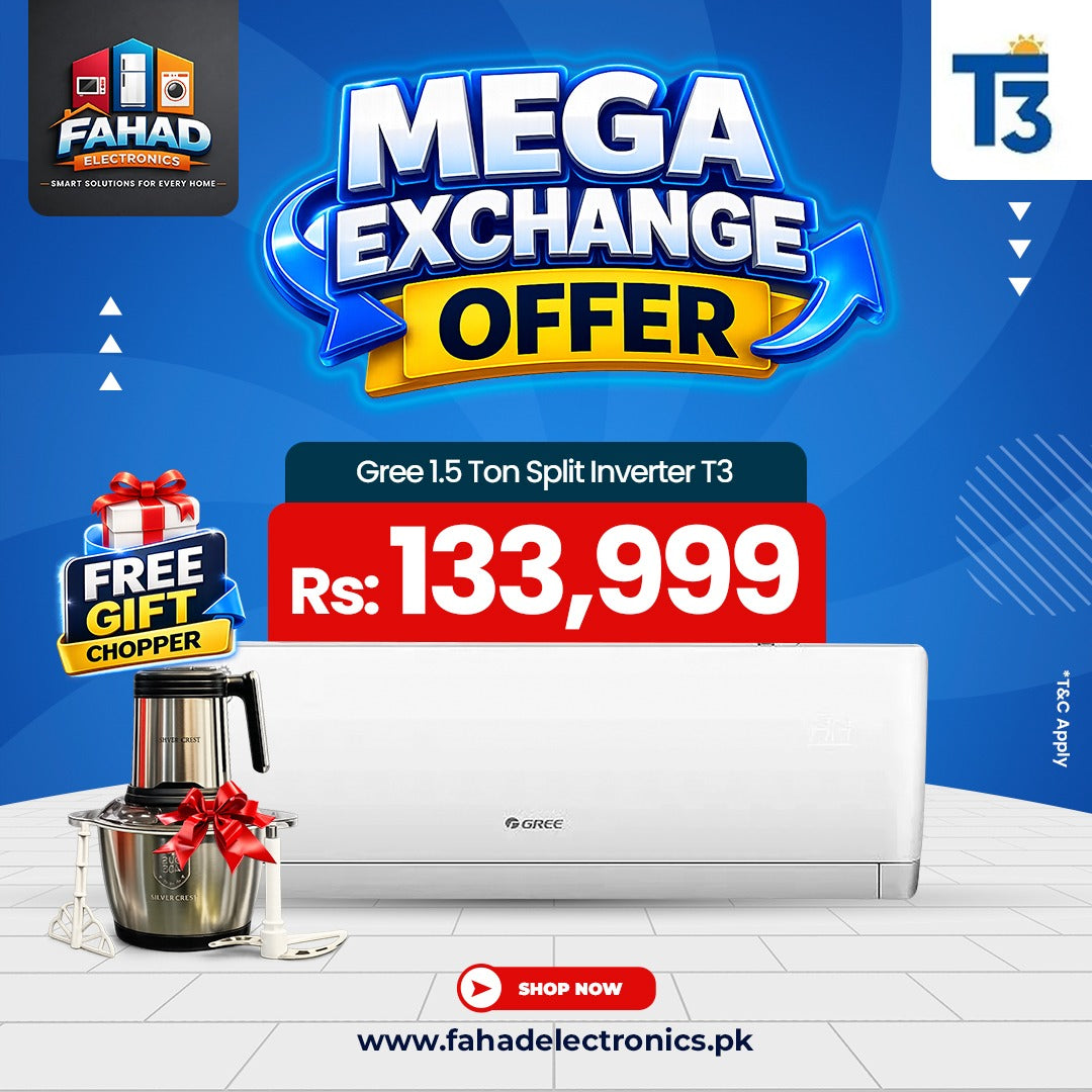 Gree 1.5 Ton Split Inverter T3 PITC 12W Exchange Offer with Free Gift Chopper